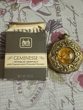 RARE Vintage 60s Max Factor Geminesse Intaglio Translucent Powder Compact NIB