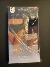 NEW CAROLE HOCHMAN MIDNIGHT LADIES COMFORT 5 PACK HI CUT MULTICOLORED SZ M #257C