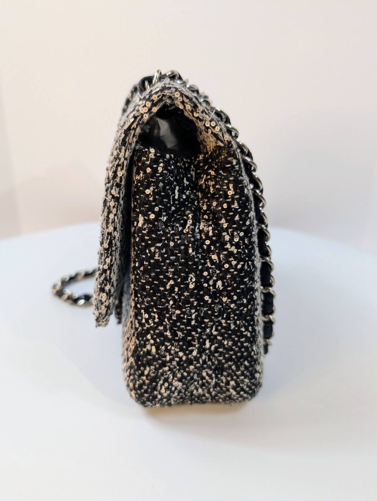Chanel Rare Classic Black and White Tweed Sequined Elementary Chic Flap Bag image 4