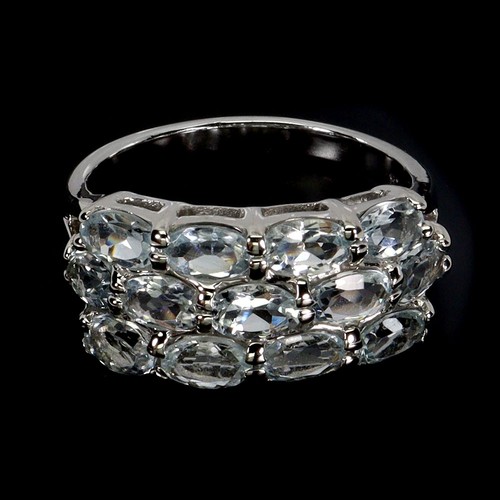 925 Sterling Silver Ring Oval Aquamarine 8x6mm Natural Gemstone Jewelry Size 8