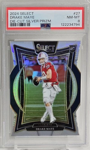 2024 Panini Select - Concourse Drake Maye #27 Silver Prizm Die-Cut (RC) PSA 8