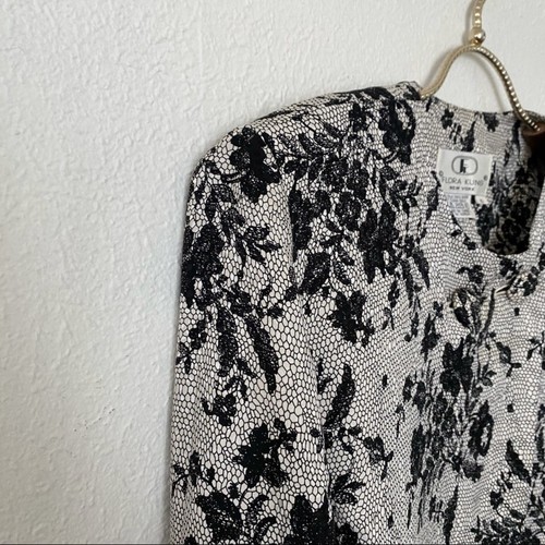 Flora Kung NY Silk Cropped Jacket Black White Floral Women’s 10 Vintage 80s - Picture 7 of 12