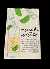 NWOT Mud Pie “Ranch Water” Beverage Recipe Towel Wall Hanging Decor 100% Cotton