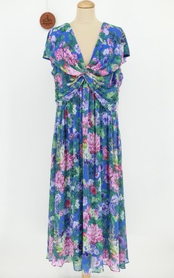 Tadashi Shoji Emilia Floral Midi Dress Size 18 Ruched Draped Cap Sleeves Event