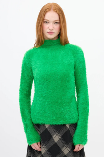 STELLA McCARTNEY Green Furry Long Sleeve Mock Turtleneck Sweater Sz Small