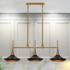 LNC Phapri Modern 3-Light Black Linear Kitchen Island Chandelier, Mid-Century