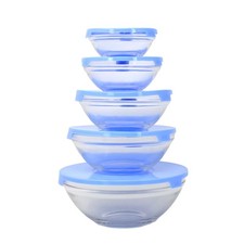Glassch&uuml;sseln Set 5-teilig mit Deckel Mischen Salat Suppen Lebensmittel Aufbewahrung Beh&auml;lter