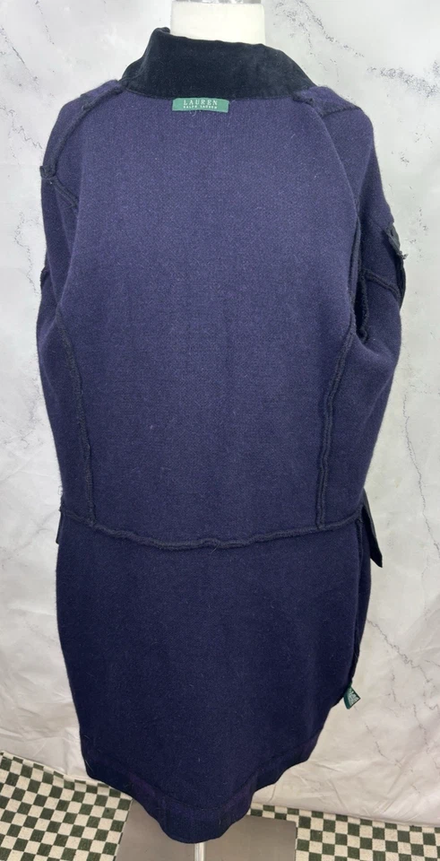 Abrigo Plumero De Colección Lauren Ralph Lana Tartán Cuadros L Púrpura Cuello Terciopelo Preppy Foto 4 de 4