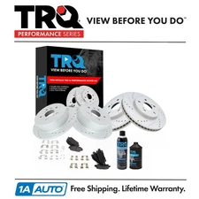 TRQ Front & Rear Semi-Metallic Brake Pad & Performance Coated Rotor Kit w/Fluids
