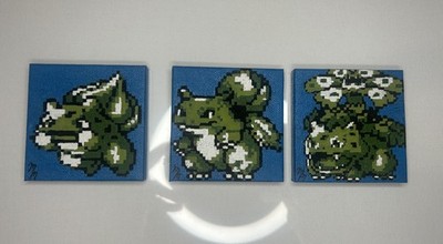 Pokemon Original Art On Mini 3X3 Canvas Bulbasaur Evolution 8-bit Pixel Sprites