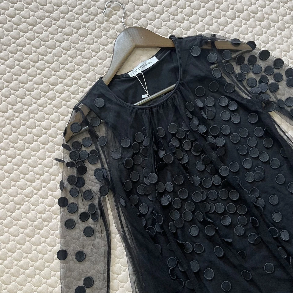 $573 NUEVO CON ETIQUETAS SPORTMAX Toano Vestido Multicapa Malla Punto 3D Negro Hasta la Rodilla Talla S Foto 2 de 4