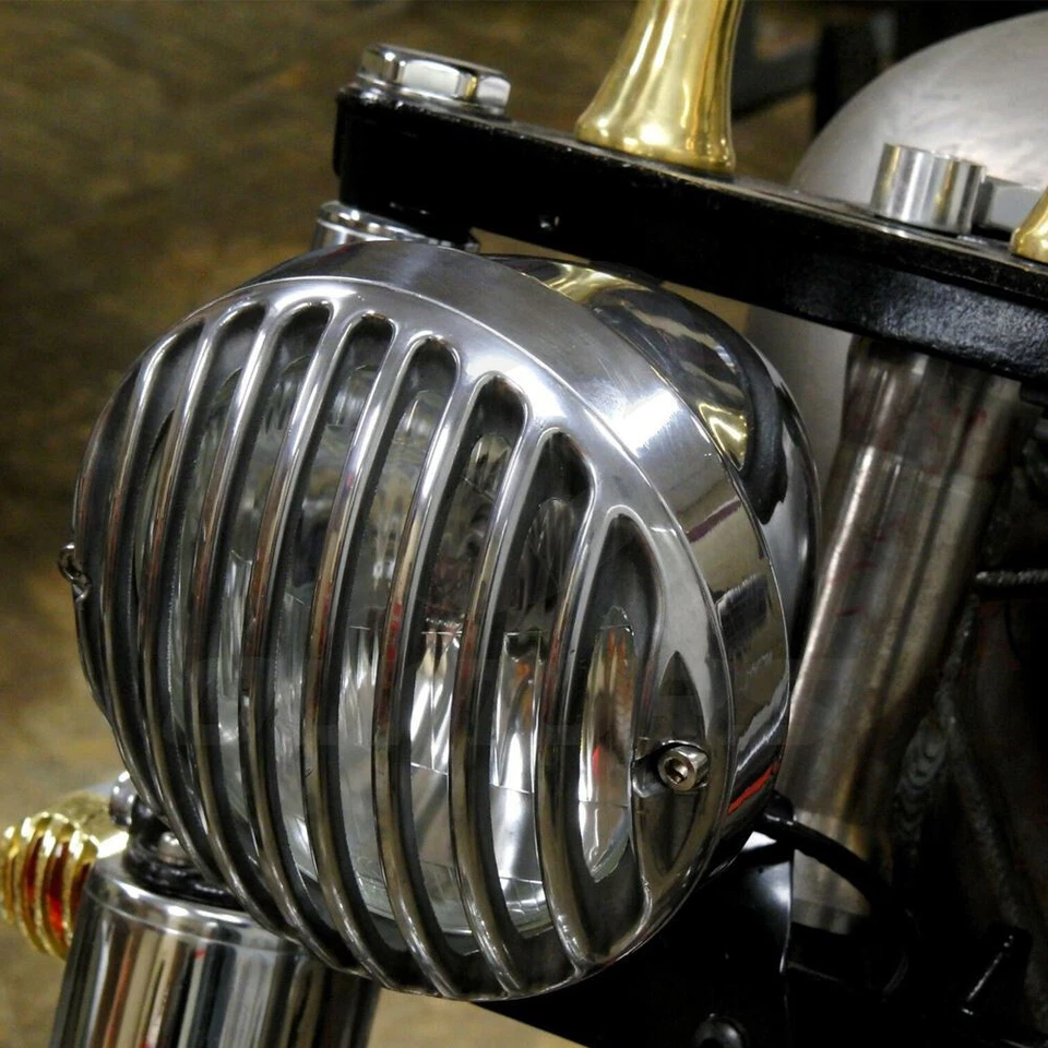 Lámpara de faro de parrilla con aletas para motocicleta Harley Sportster Dyna Chopper Bobber Foto 3 de 4