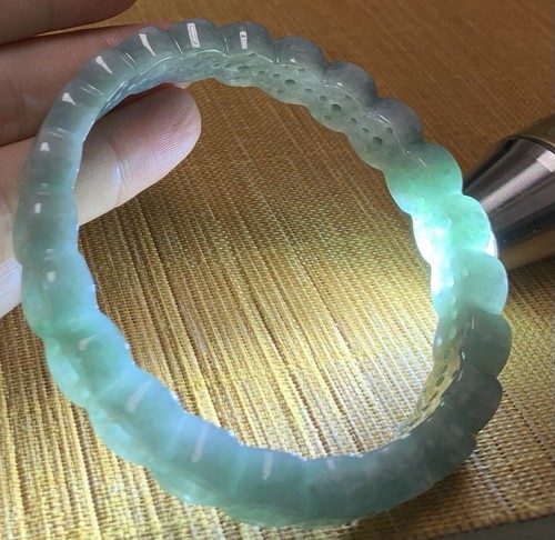 Certified Green Natural A JADE JADEITE Round Coin Bangle Bracelet 64 mm 418557 - Picture 11 of 13