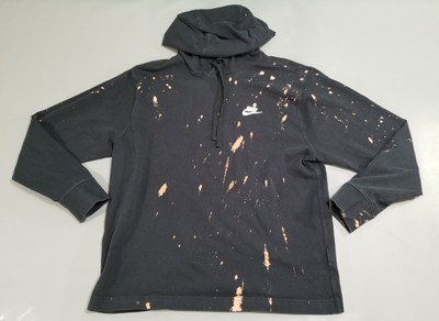 Nike Hoodie Mens Small Black Bleach Spots Splatter Pull Over 
