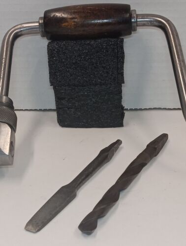 VINTAGE BRACE BIT STRUMENTO MANUALE MADE IN U.S.A. BUONE CONDIZIONI CON 2 BIT. - Foto 3 di 11