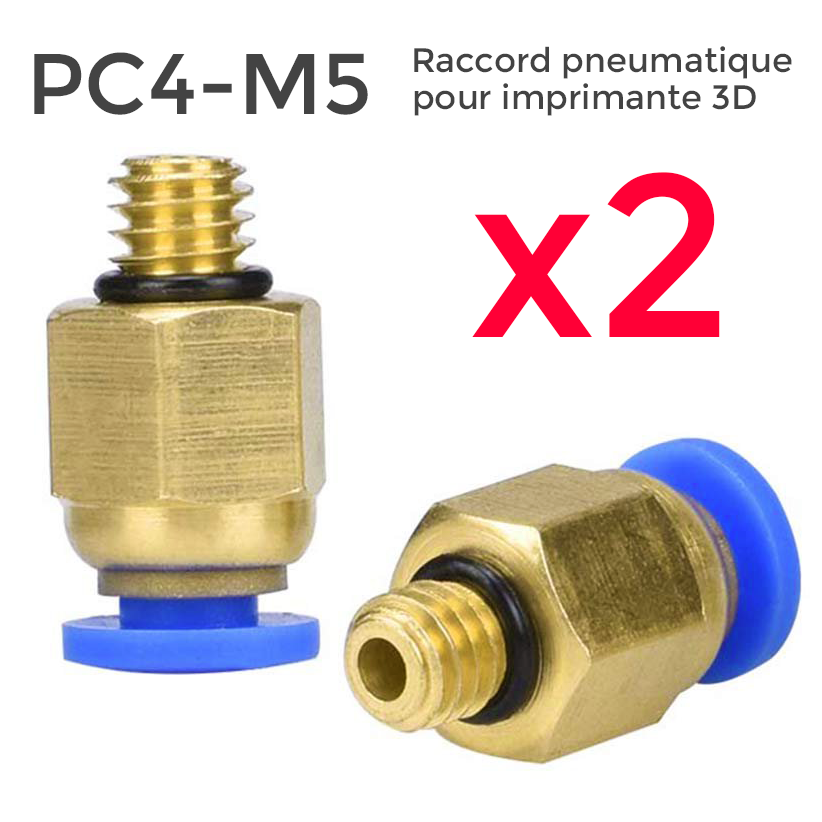 2 Raccordi Pneumatici PC4-M5 In Ottone Per Stampante 3D XYZ Da Vinci Jr 1.0 / Mini