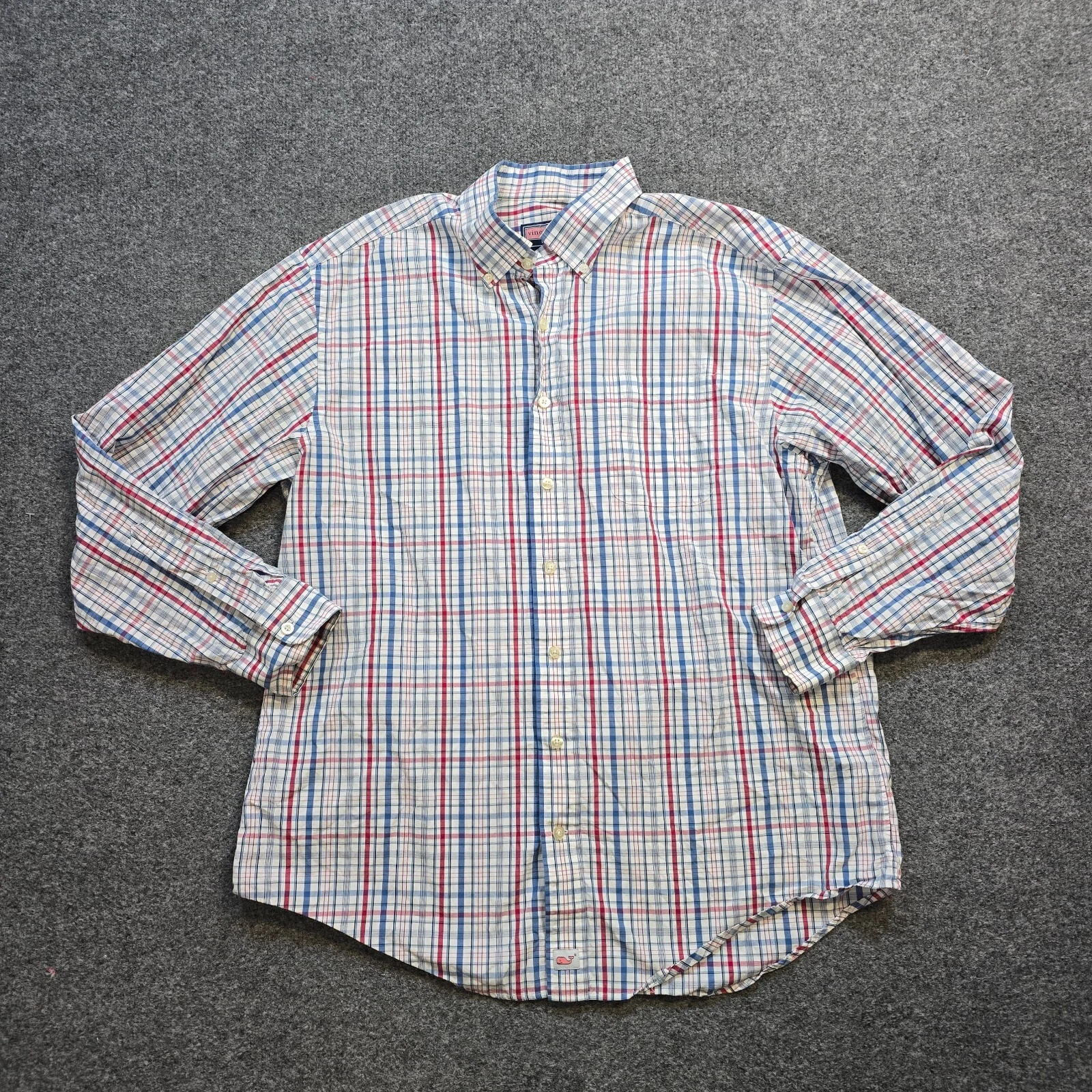 Vineyard Vines Shirt Mens Large White Red Plaid Murray Button Up Career Preppy