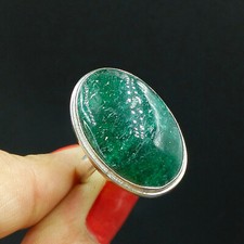 Natural Green Aventurine Oval Gemstone 925 Sterling Silver Ring Size-7.75 US