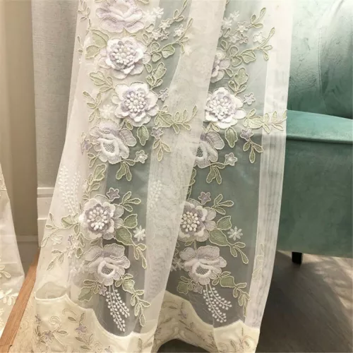 Princess Style Embroidered Sheer Curtain 3D Embroidery Yarn Tulle Curtain 1Panel - Picture 13 of 13