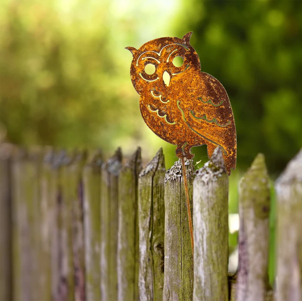 Eule Rost Deko für den Garten - Metall Edelrost Gartenstecker Eulen Figur für... - Bild 3 von 4