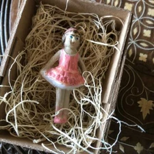 New 3D Dresden Tiny Ballerina Paper Christmas Ornament Pink Tutu 2 1/4" High