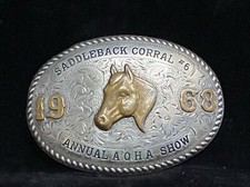 Vtg. 1968 Diablo Sterling Silver AQHA Saddleback Western Cowboy Belt Buckle A8