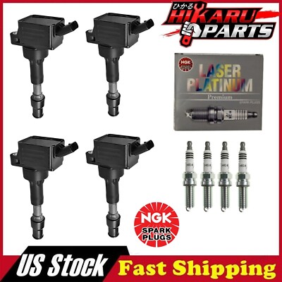4x NGK Spark Plug & 4x Ignition Coil For Hyundai Elantra Kia Forte Koup L4 2.0L