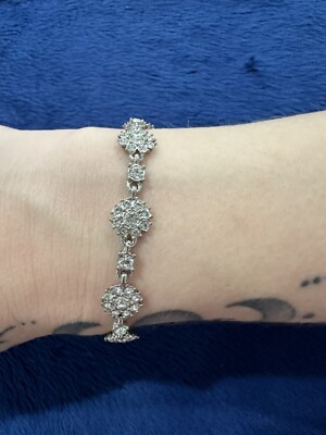 Vtg Givenchy Crystal Flower Adjustable Silver Tone Bracelet