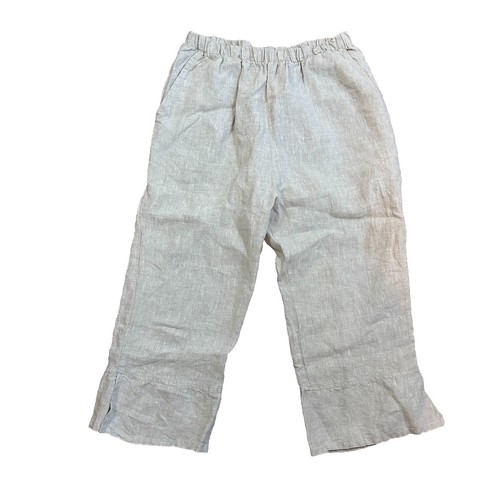 Match Point Pants Small Tan Pull On Cropped Wide Leg Split Hem Lagenlook Coastal