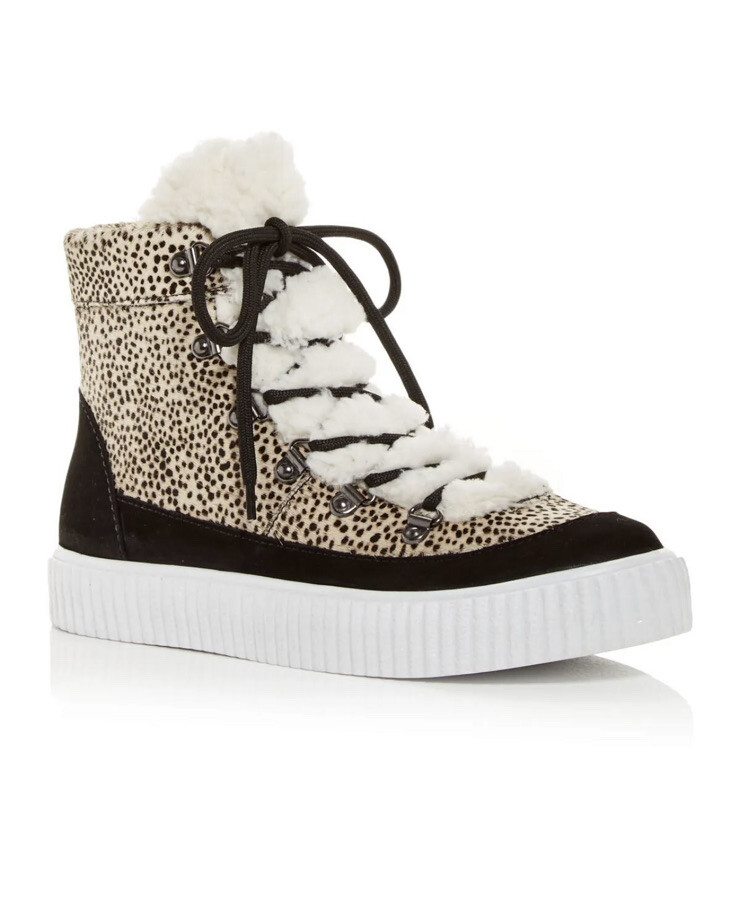 Sneakers alte AQUA donna mini pony dots beige pelliccia sintetica plateau tg 8 nuove con etichette