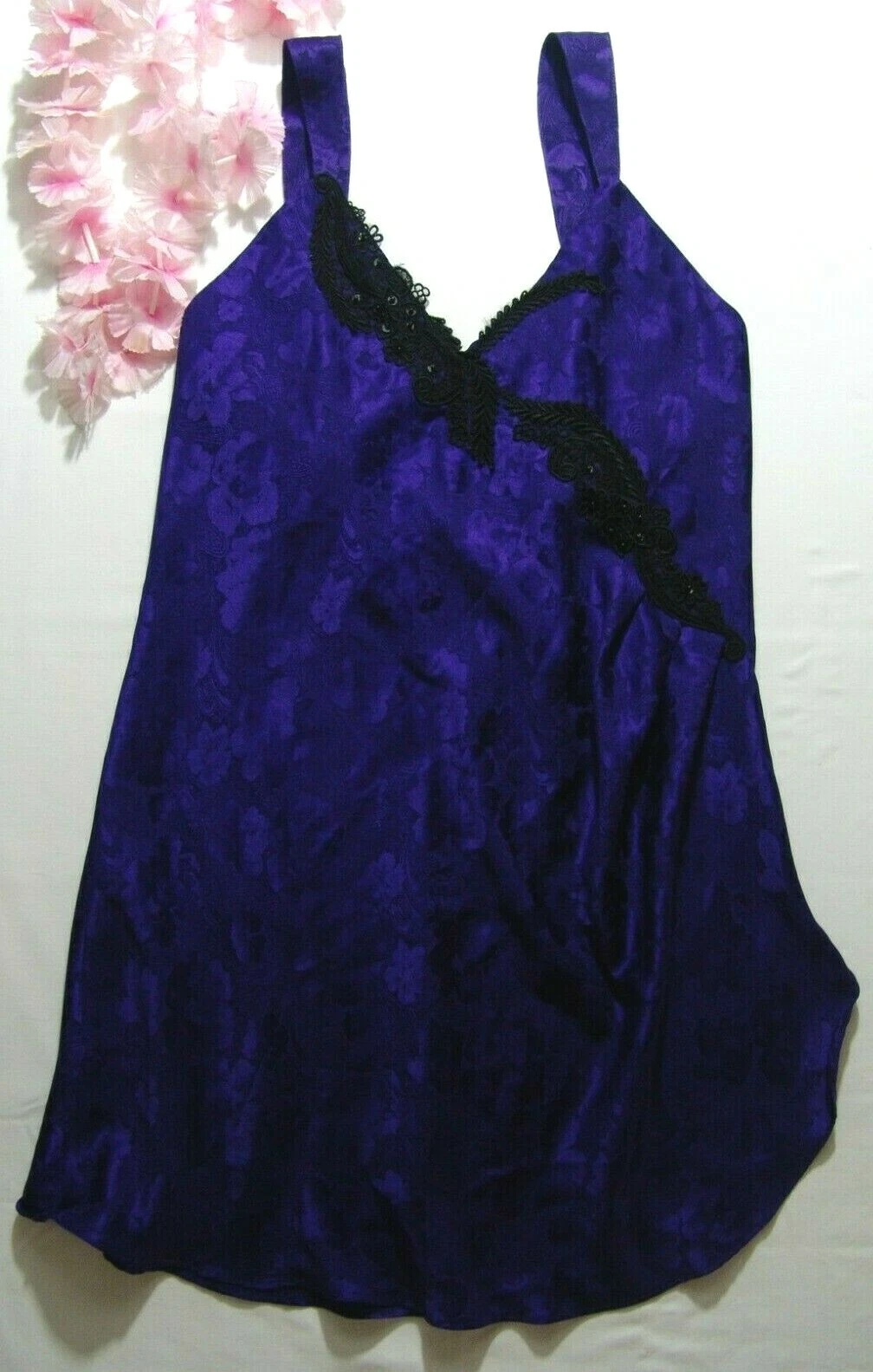 UNDERCOVER Abito Victoria's Secret slip M viola jacquard raso pizzo applicato medio vintage 80