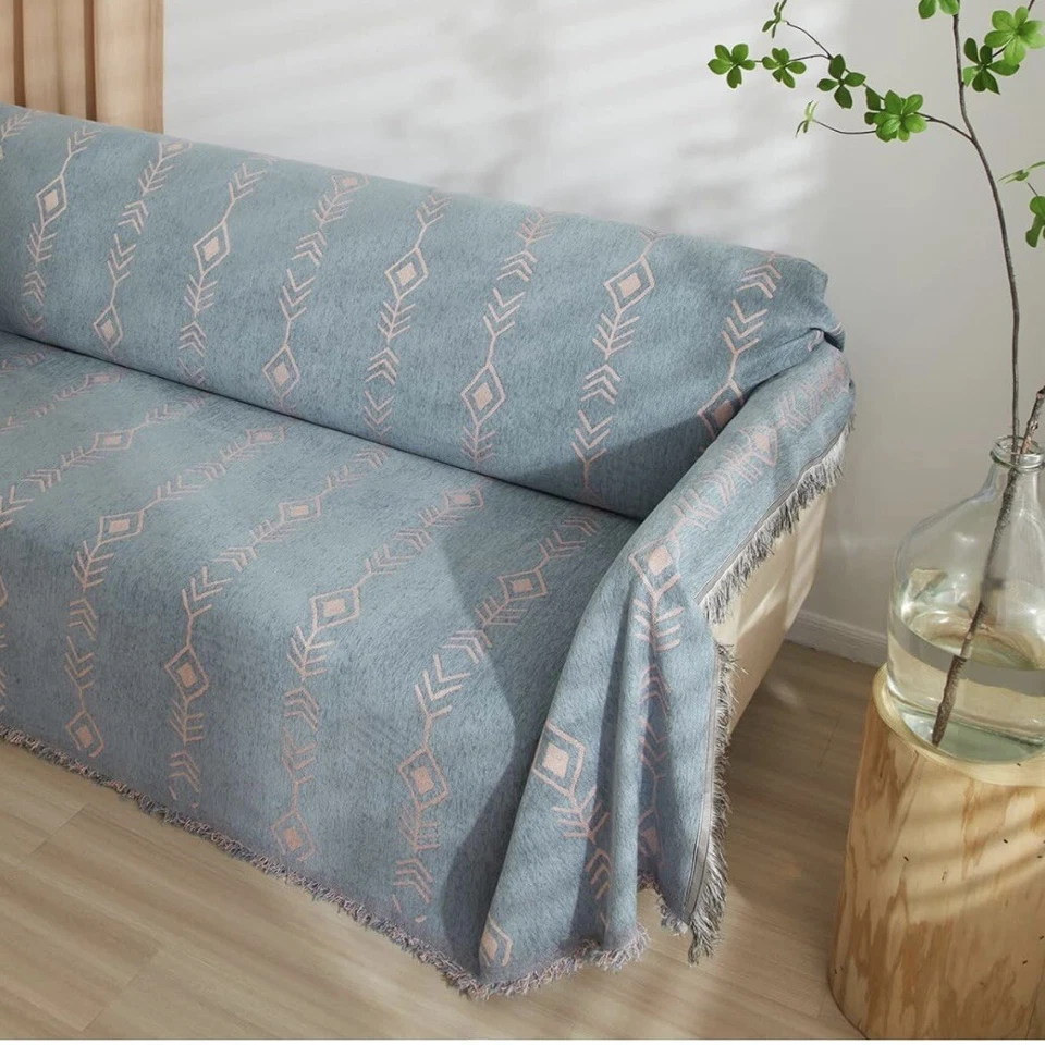 NEW Anthropologie XL Boho Chenille Arrow Throw Blanket Bedspread Quilt 135 x 70 - Image 2 of 4