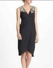 Anthropologie Meadow Rue Size 6 Embroidered Tulip Dress Black Cream V Neck