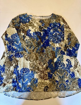 Susan Graver Women s Plus liquid knit 2X Floral Knit Tunic Top 3/4 Sleeve