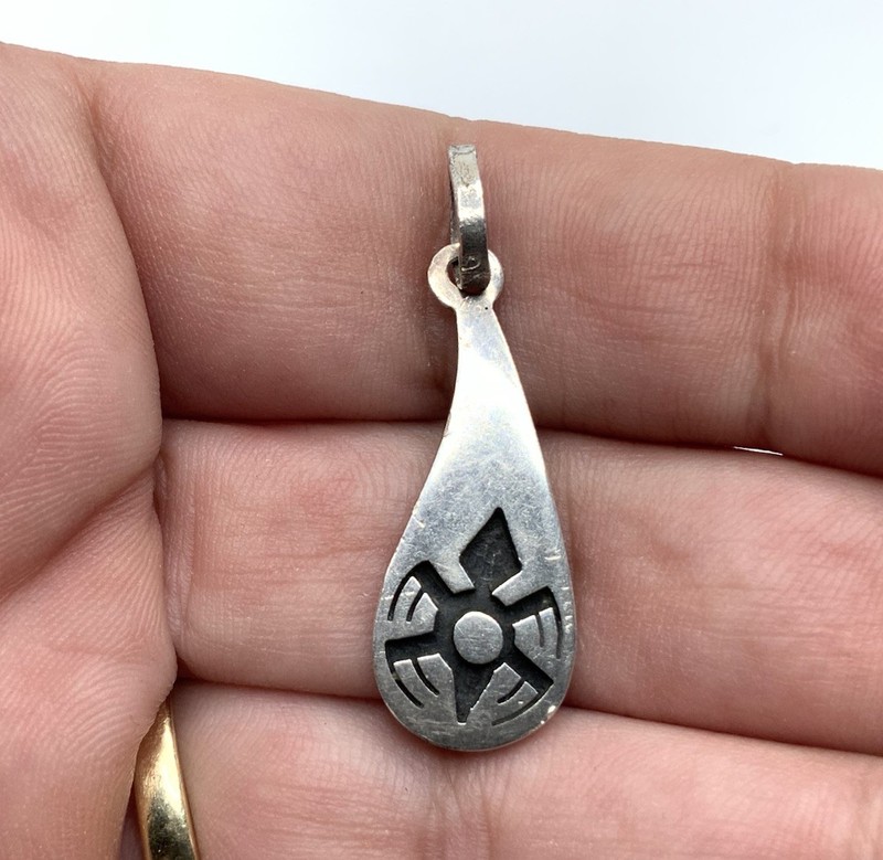 Vintage Signed Handmade HOPI Sterling Silver Overlay Ethnic Small Drop Pendant