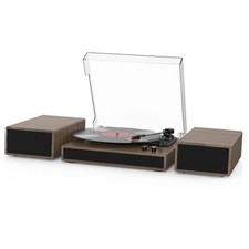 Vinyl Record Player with Dual Stereo Bookshelf Speakers Vintage Wooden