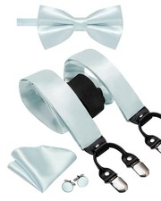 Men Suspender Bowtie Set Pre-tied Bow Tie Pocket Square Cufflinks Y Shape