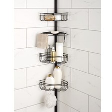 4 Tier Steel Tension Pole Shower Caddy with 3 Baskets Soap Tray Shelf Bathroom