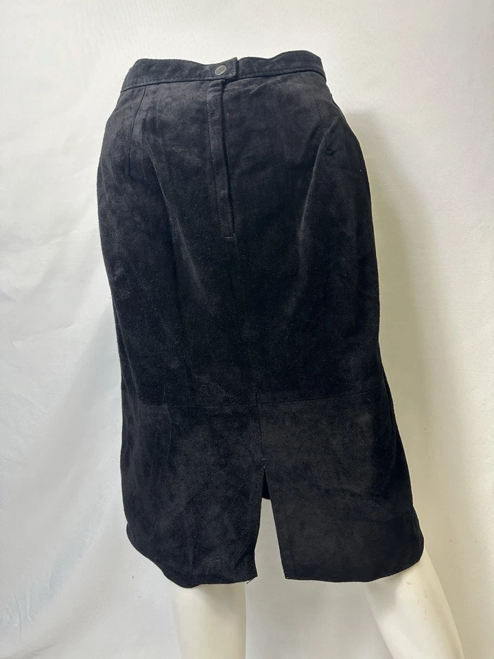 Falda lápiz vintage de gamuza negra Comint de los años 80, hasta la rodilla, talla 9/10 Foto 4 de 4