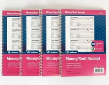 Adams Money Rent Receipt Books FOUR 4 Pack  7-5/8" x 11" Carbonless Two 2 Part