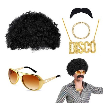 Hippie Kostüm Set, Herren Hippie Perücken Kostüm Zubehör Set, Afro Perücke, H...