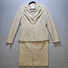Escada Skirt Suit Size 34 Small Margaretha Ley Tan Floral Embroidered 100 Wool