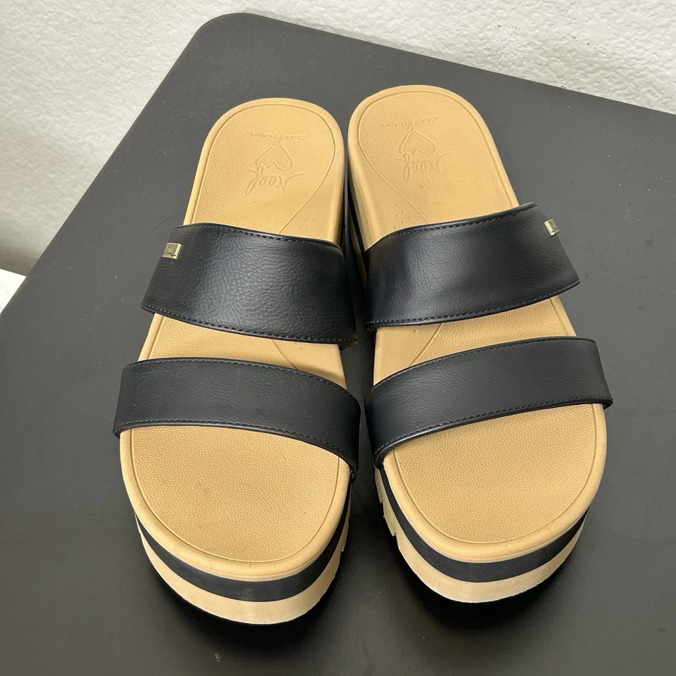 REEF Cushion Banded Horizon 2.5 Hi Black Platform Sandals Slides Size 9 EU 40 - Image 2 of 4