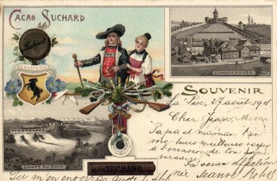 PC SCHOKOLADE KAKAO SUCHARD WERBUNG SCHWEIZ VINTAGE LITHO PC (b62548)