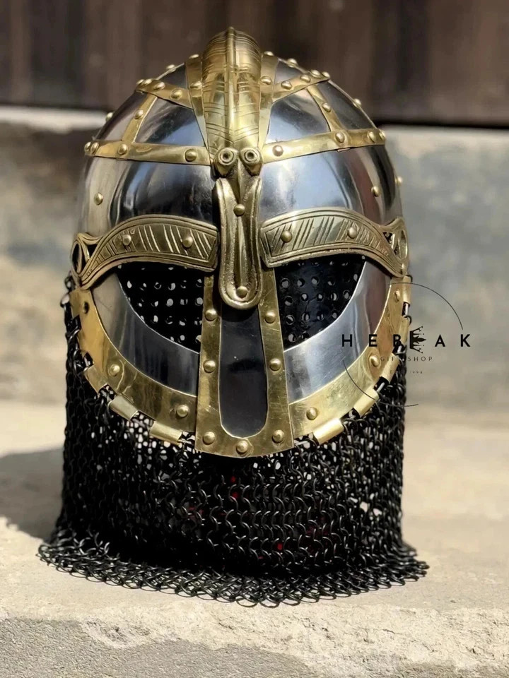 Casco Vikingo Medieval Armadura Vendel Caballero Guerreros Metal Latón LARP C...