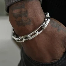 Mens Titanium Steel Chain Curb Cuban Link Bracelet Gifts Silver 