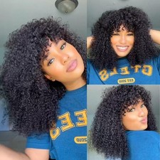 Afro Kinky Curly Wig With Bangs Curly Wig Afro Curly Human Hair Wigs for Women