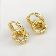 Puffed Flower Charm Hoop Earrings  14k Gold Plated  Minimalist Jewelry