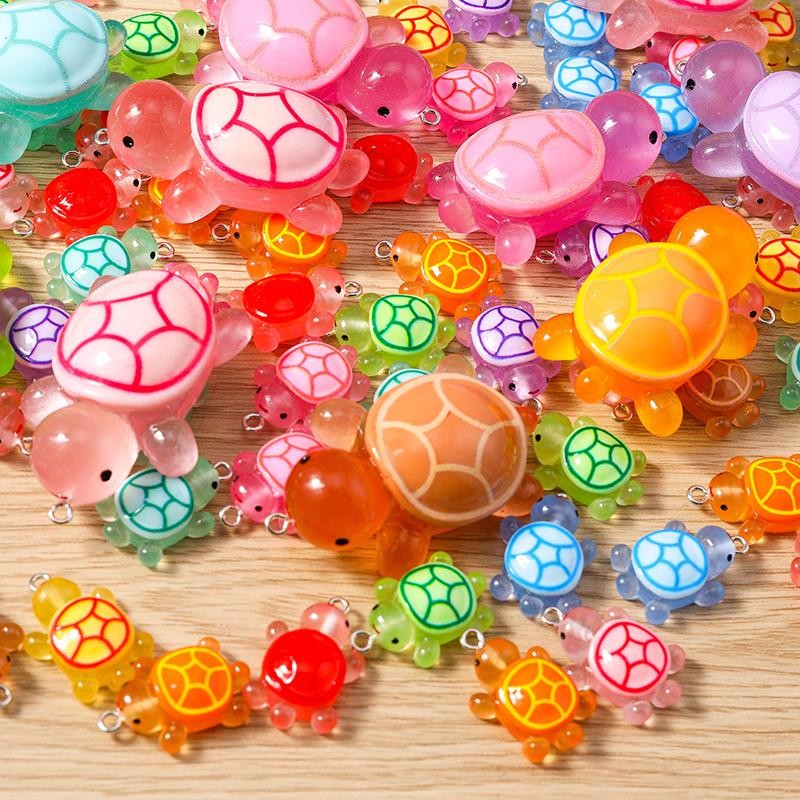 Tusember Cute Tortoise Pendants Resin Colorful Luminous Turtle Charms for Jewelr