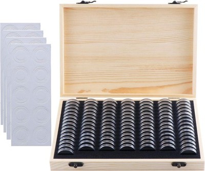 Holz Münzen Displays Aufbewahrungsbox Mit 100 Kapseln Container Samml Organizer